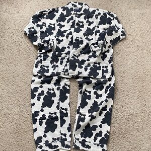 Rare Vintage Nick & Nora Cow Print Flannel Pajamas.